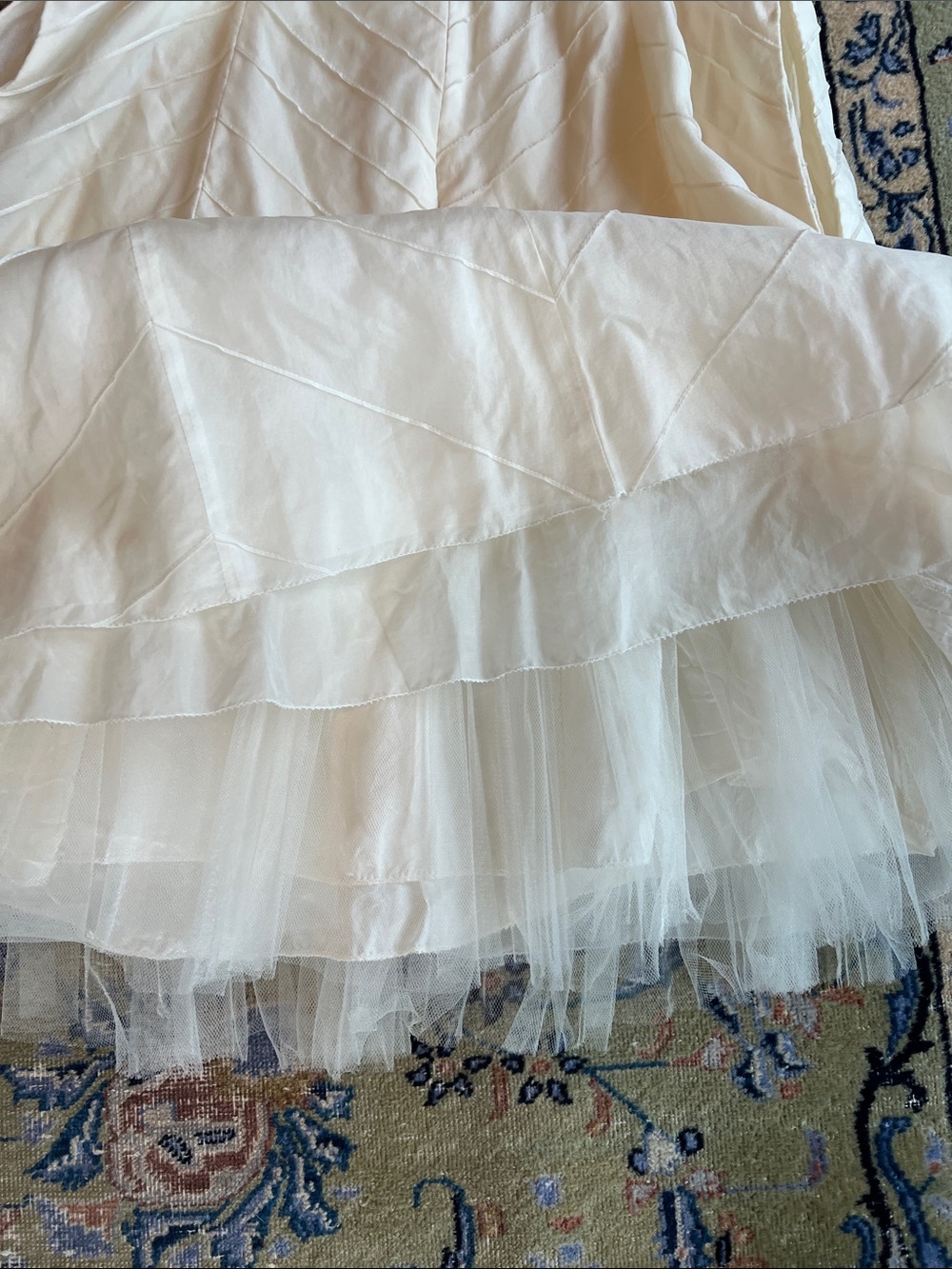 BHLDN Silk Bridal Mini Dress | Strapless Reception Dress w Tulle Hem - SZ 10 - Picture 6 of 13